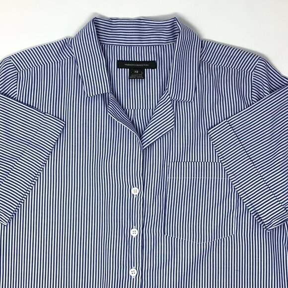 French Connection Blue & White Stripe Short Sleeve Women's Shirt Size XS - Picture 1 of 7